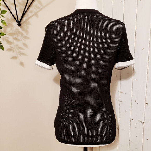 Y2k SEMI-SHEER MESH KNIT SHORT SLEEVE STRETCH BLA… - Picture 4 of 7